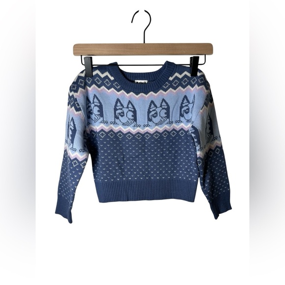 Bluey Kids Sweater Pullover Knit Fair Isle Jumper XS 4/5 Blue - Picture 3 of 8